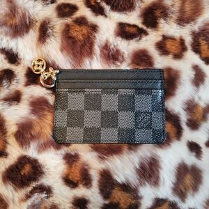 Louis Vuitton Checkered Card Holder with Gold Charm